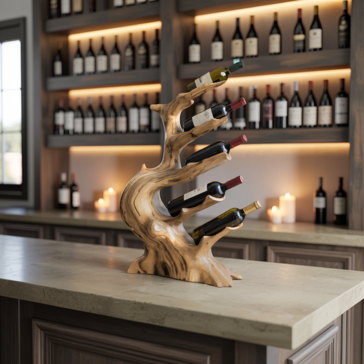 Veyra Sculptural Treeform Solid Wood Wine Rack