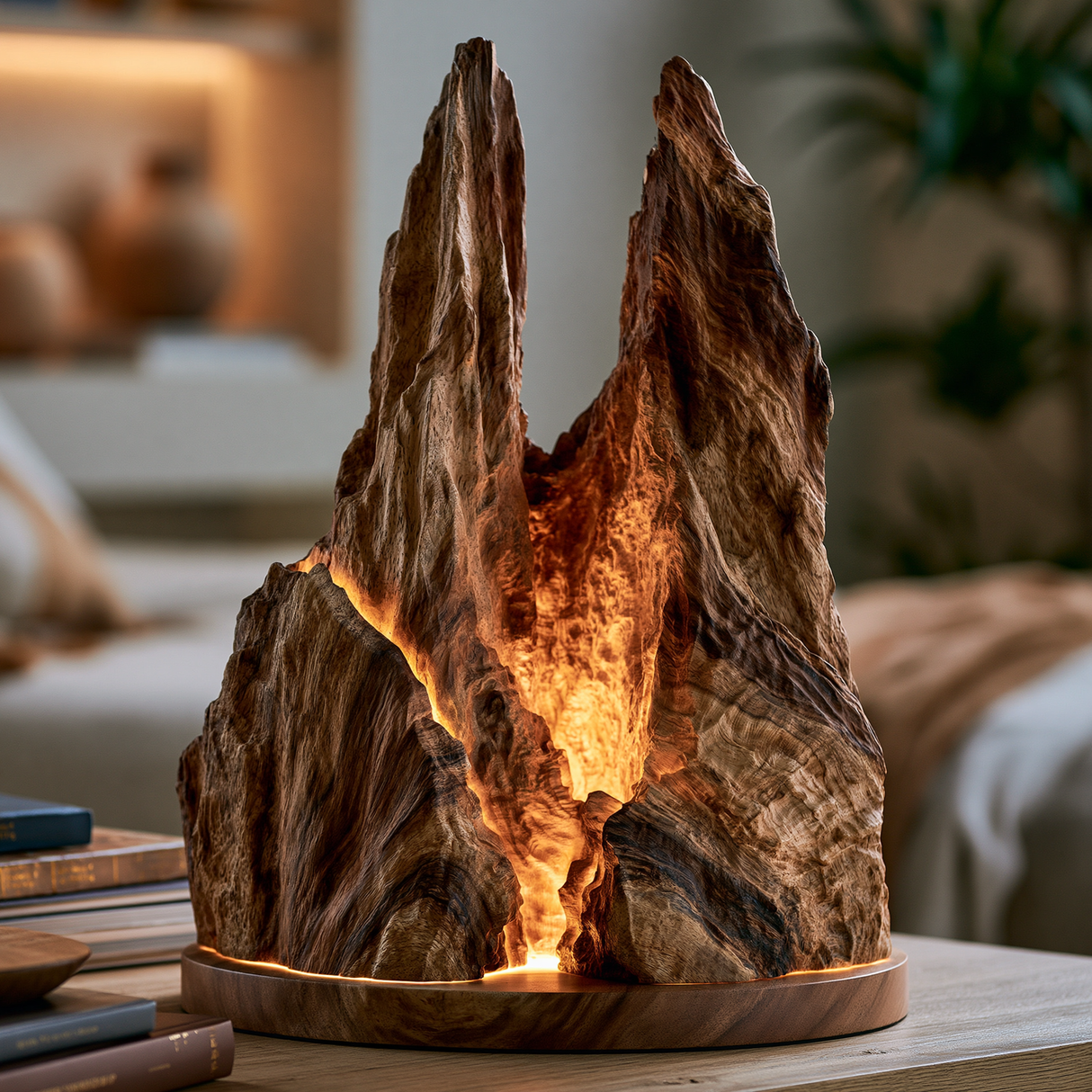 Veyrune Sculpted Solid Wood Mountain Table Lamp