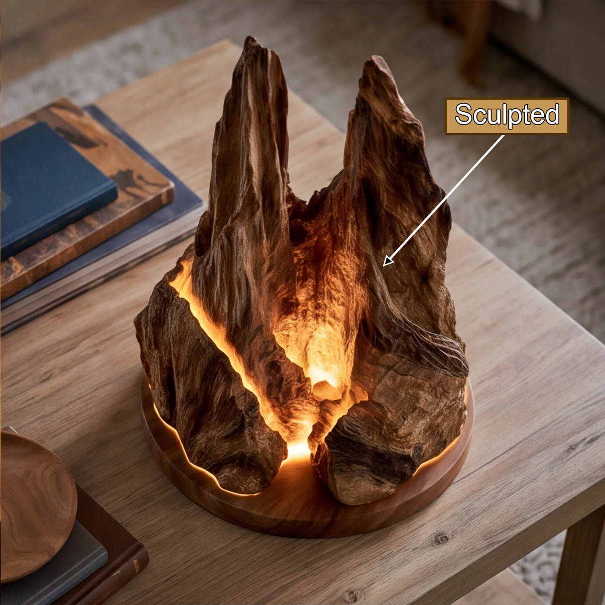 Veyrune Sculpted Solid Wood Mountain Table Lamp