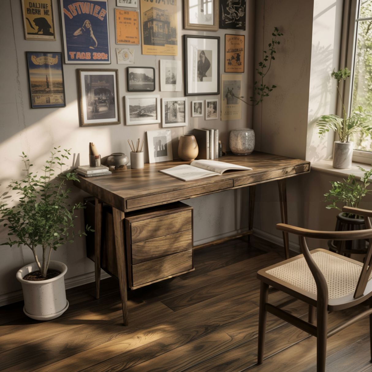 Viora Modern Handcrafted Solid Wood Desk with Drawers