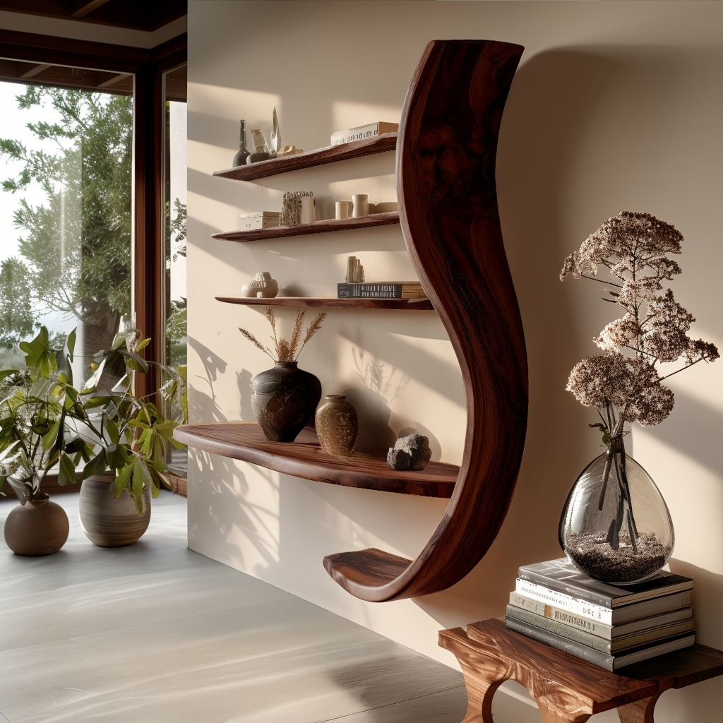 Virel Curve Solid Wood Floating Display Shelf - Timberustic Display Shelf