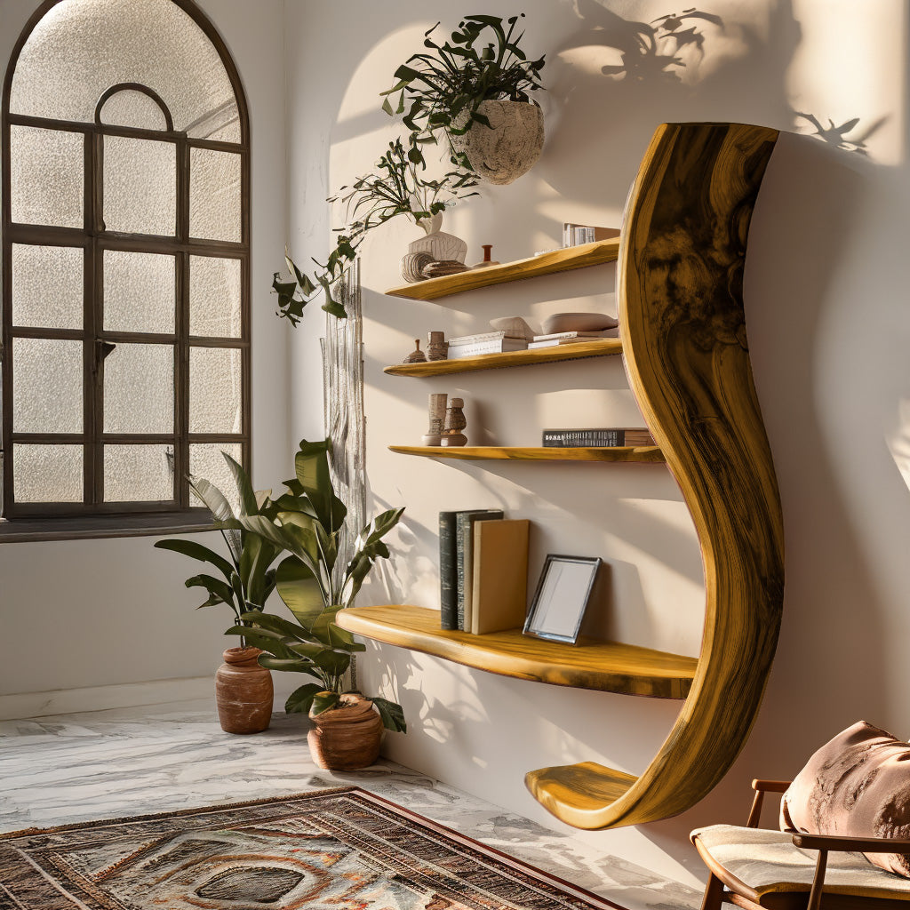 Virel Curve Solid Wood Floating Display Shelf - Timberustic Display Shelf