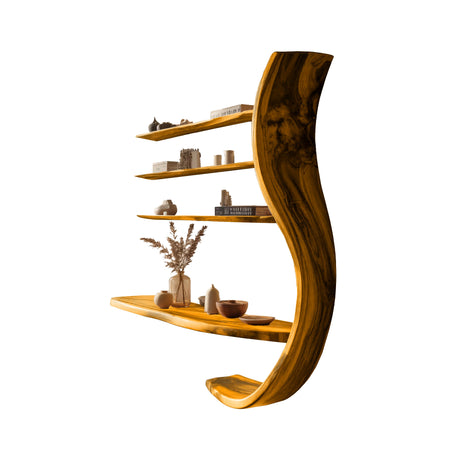 Virel Curve Solid Wood Floating Display Shelf Teak - Timberustic Display Shelf