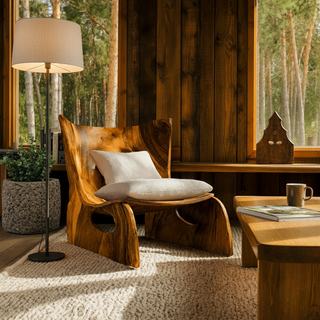 Virel Hollow Sculpted Solid Wood Lounge Chair - Timberustic Lounge Chair