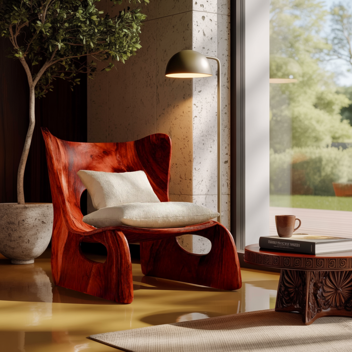 Virel Hollow Sculpted Solid Wood Lounge Chair - Timberustic Lounge Chair