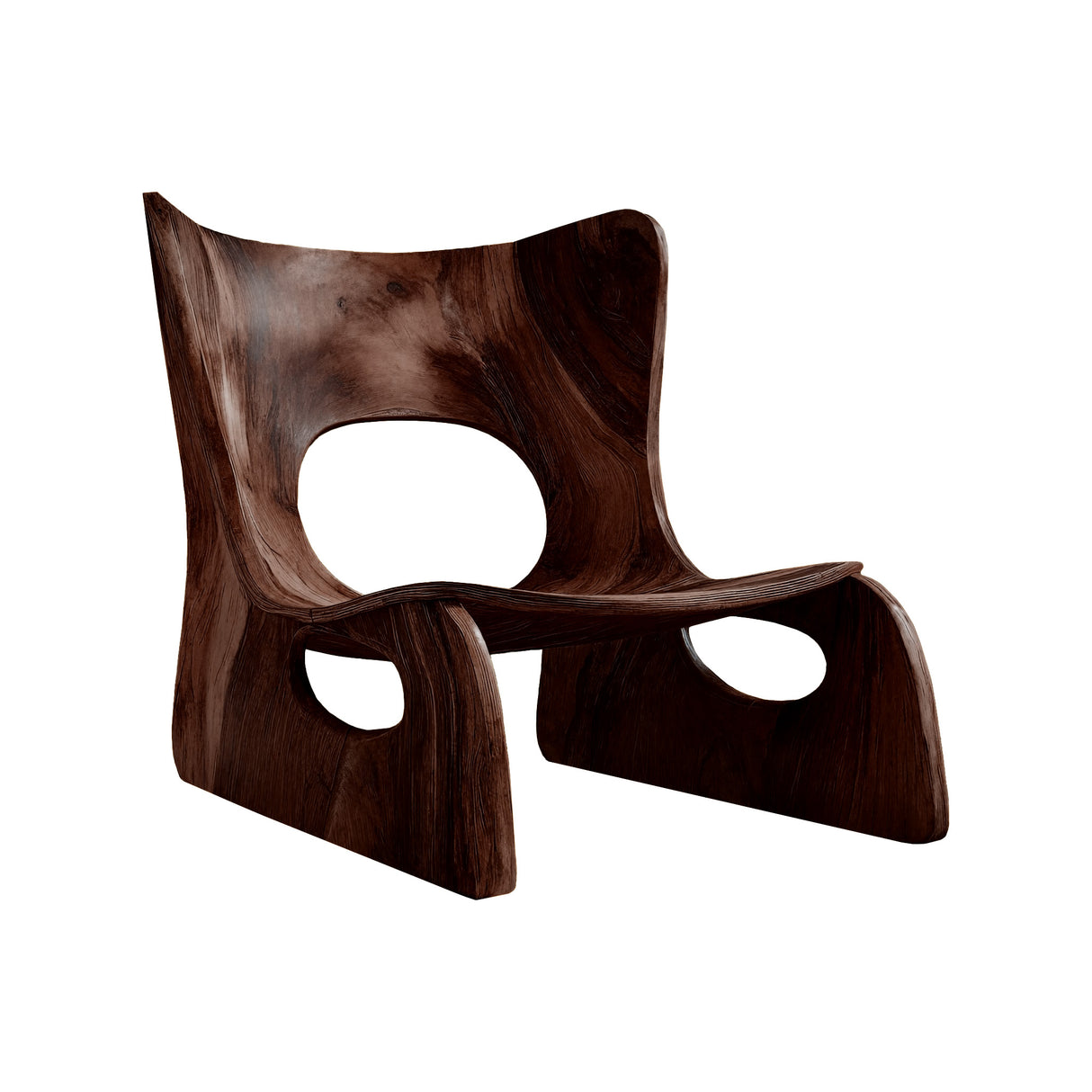 Virel Hollow Sculpted Solid Wood Lounge Chair Dark Walnut - Timberustic Lounge Chair