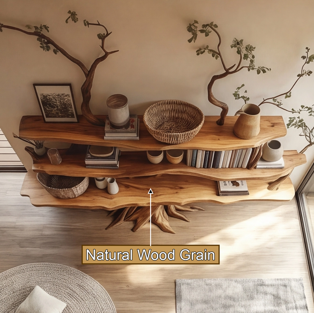 Virelia Sculpted Solid Wood Console Table with Shelves, Organic Modern ...