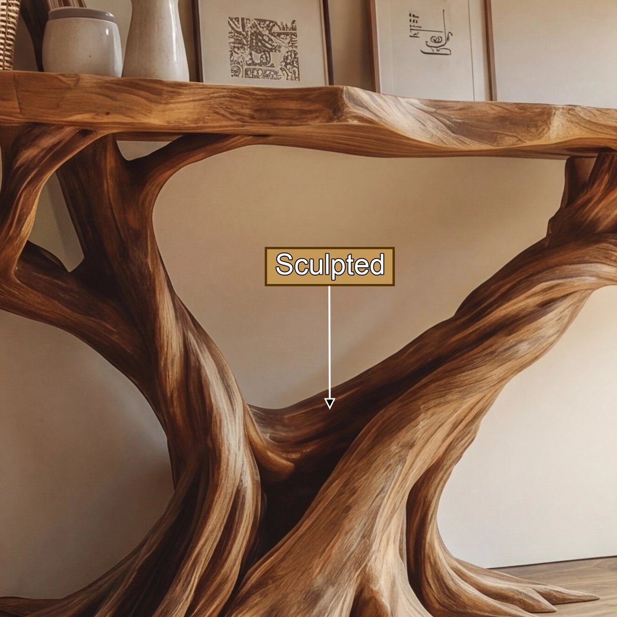 Virelia Sculpted Solid Wood Console Table with Shelves - Timberustic Console Table with Shelves