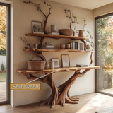 Virelia Sculpted Solid Wood Console Table with Shelves - Timberustic Console Table with Shelves