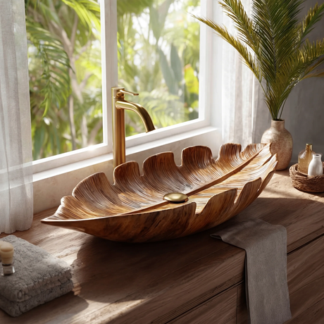 Virelith Handcrafted Solid Wood Leaf Vessel Sink - Timberustic Vessel Sinks