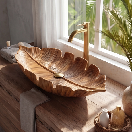 Virelith Handcrafted Solid Wood Leaf Vessel Sink - Timberustic Vessel Sinks