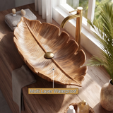 Virelith Handcrafted Solid Wood Leaf Vessel Sink