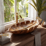 Virelith Handcrafted Solid Wood Leaf Vessel Sink