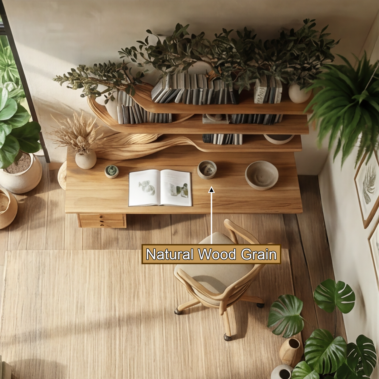 Virelith Sculpted Solid Wood Tree Bookshelf with Drawers - Timberustic Tree Bookshelf