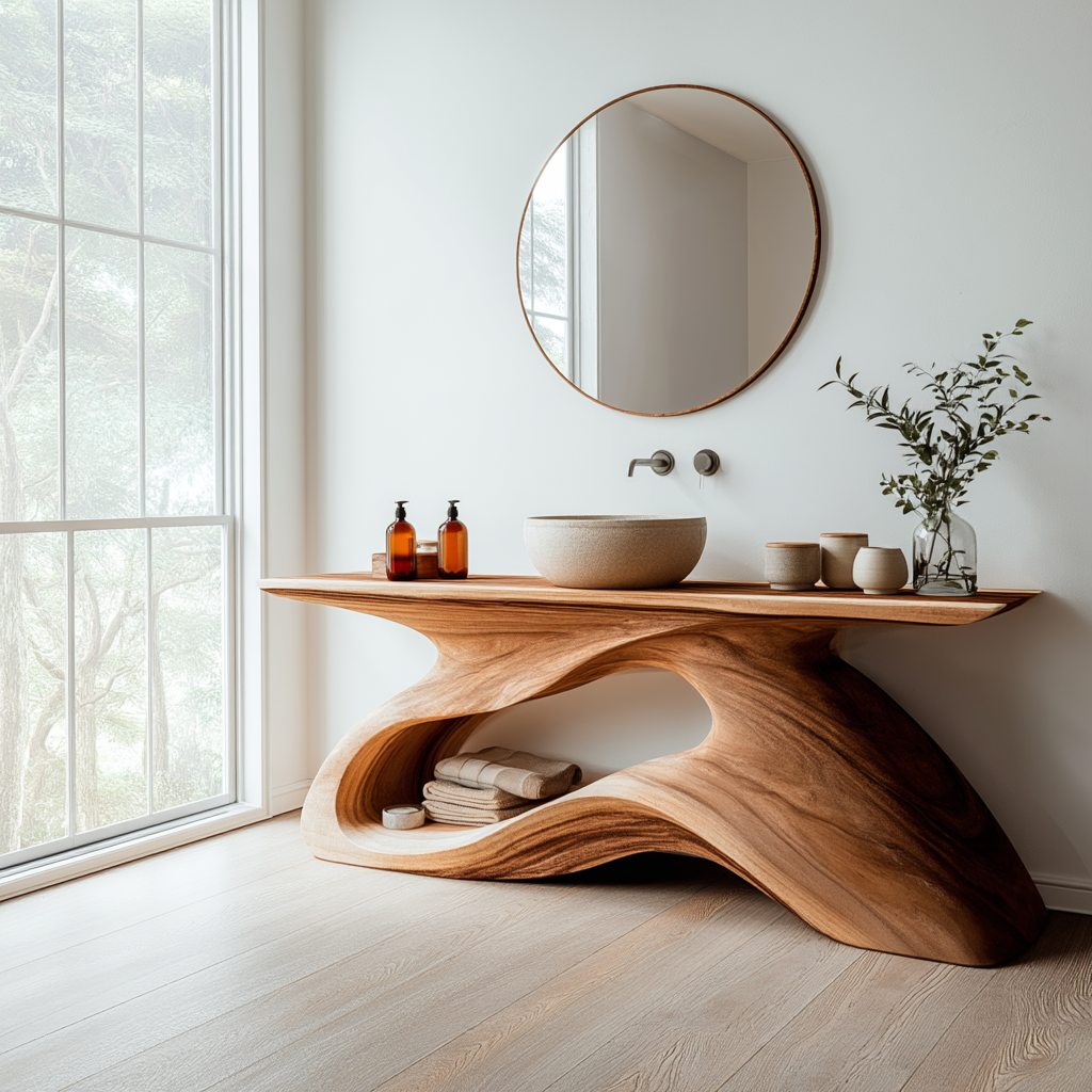 Virella Sculpted Solid Wood Freestanding Bathroom Vanity with Open Storage - Timberustic Freestanding Bathroom Vanity with Open Storage