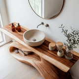 Virella Sculpted Solid Wood Freestanding Bathroom Vanity with Open Storage - Timberustic Freestanding Bathroom Vanity with Open Storage