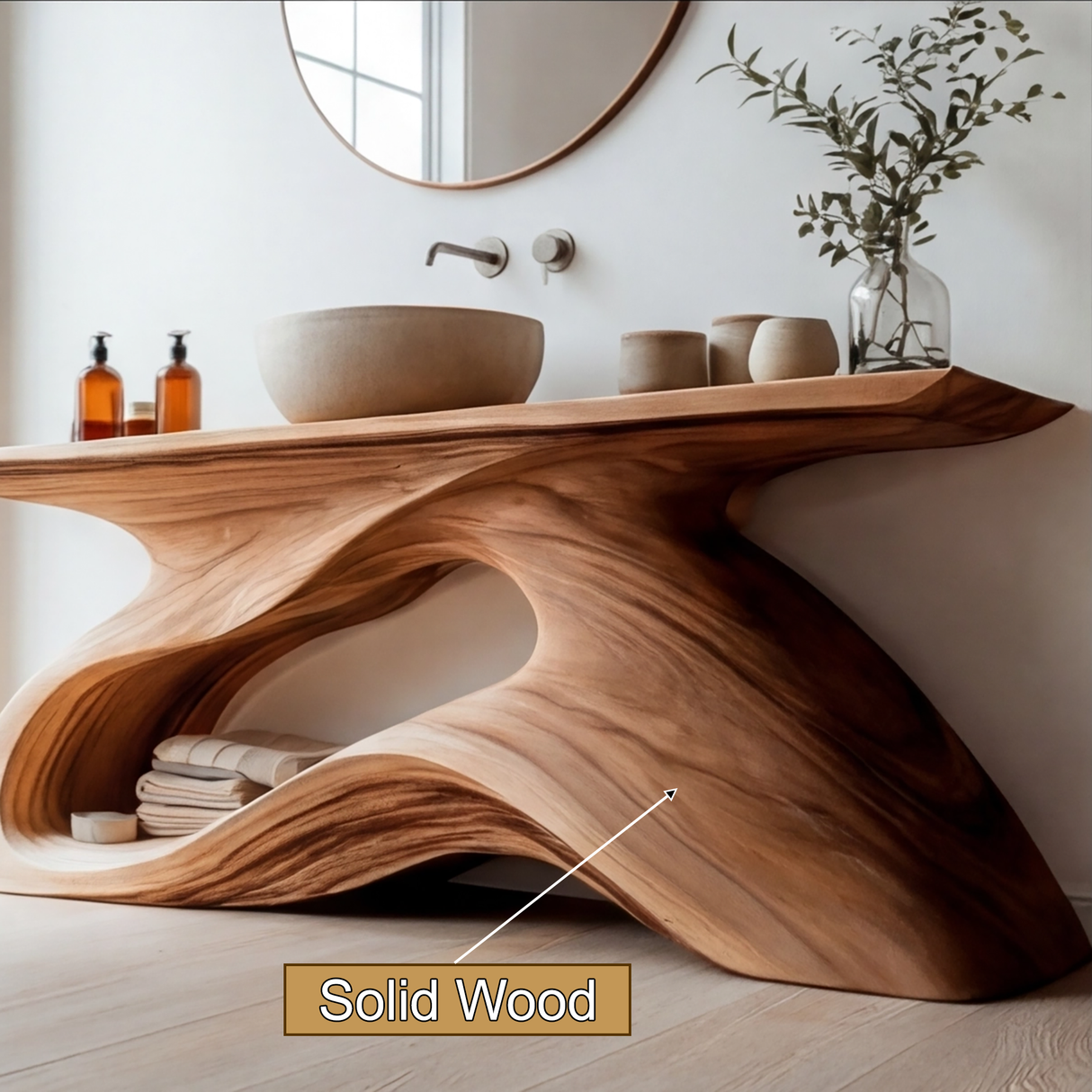 Virella Sculpted Solid Wood Freestanding Bathroom Vanity with Open Storage - Timberustic Freestanding Bathroom Vanity with Open Storage