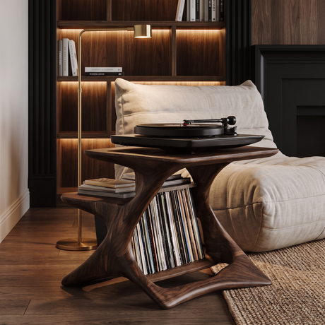 Virellan Handcrafted Solid Wood Record Player Stand Dark Walnut - Timberustic Record Player Stand With Storage