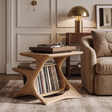 Virellan Handcrafted Solid Wood Record Player Stand Natural Oak - Timberustic Record Player Stand With Storage