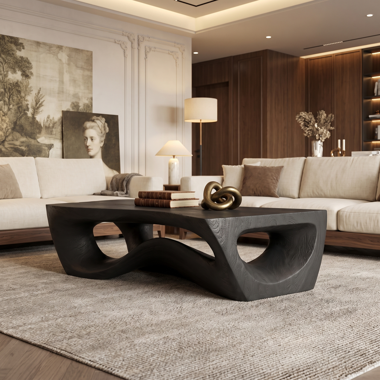 Virellis Handcrafted Sculpted Solid Wood Coffee Table Black - Timberustic Coffee Table