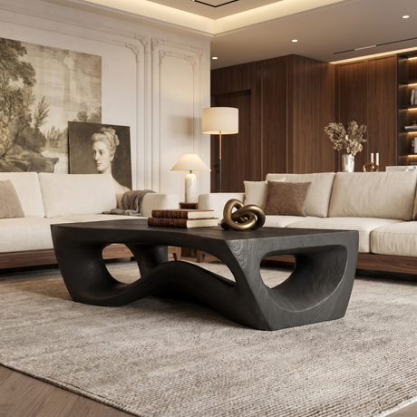 Virellis Handcrafted Sculpted Solid Wood Coffee Table Black - Timberustic Coffee Table