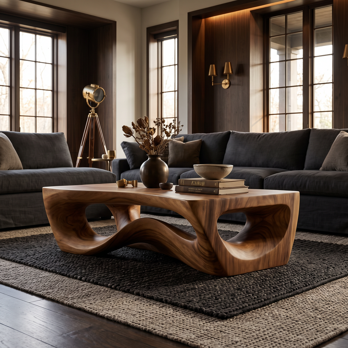 Virellis Handcrafted Sculpted Solid Wood Coffee Table Brown - Timberustic Coffee Table