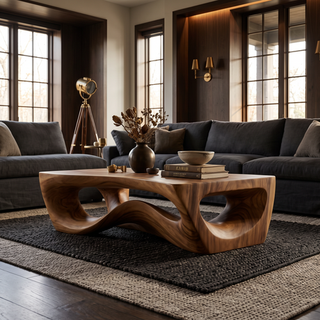 Virellis Handcrafted Sculpted Solid Wood Coffee Table Brown - Timberustic Coffee Table