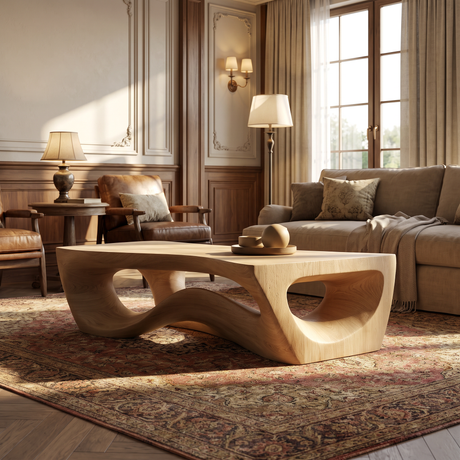 Virellis Handcrafted Sculpted Solid Wood Coffee Table Natural Oak - Timberustic Coffee Table