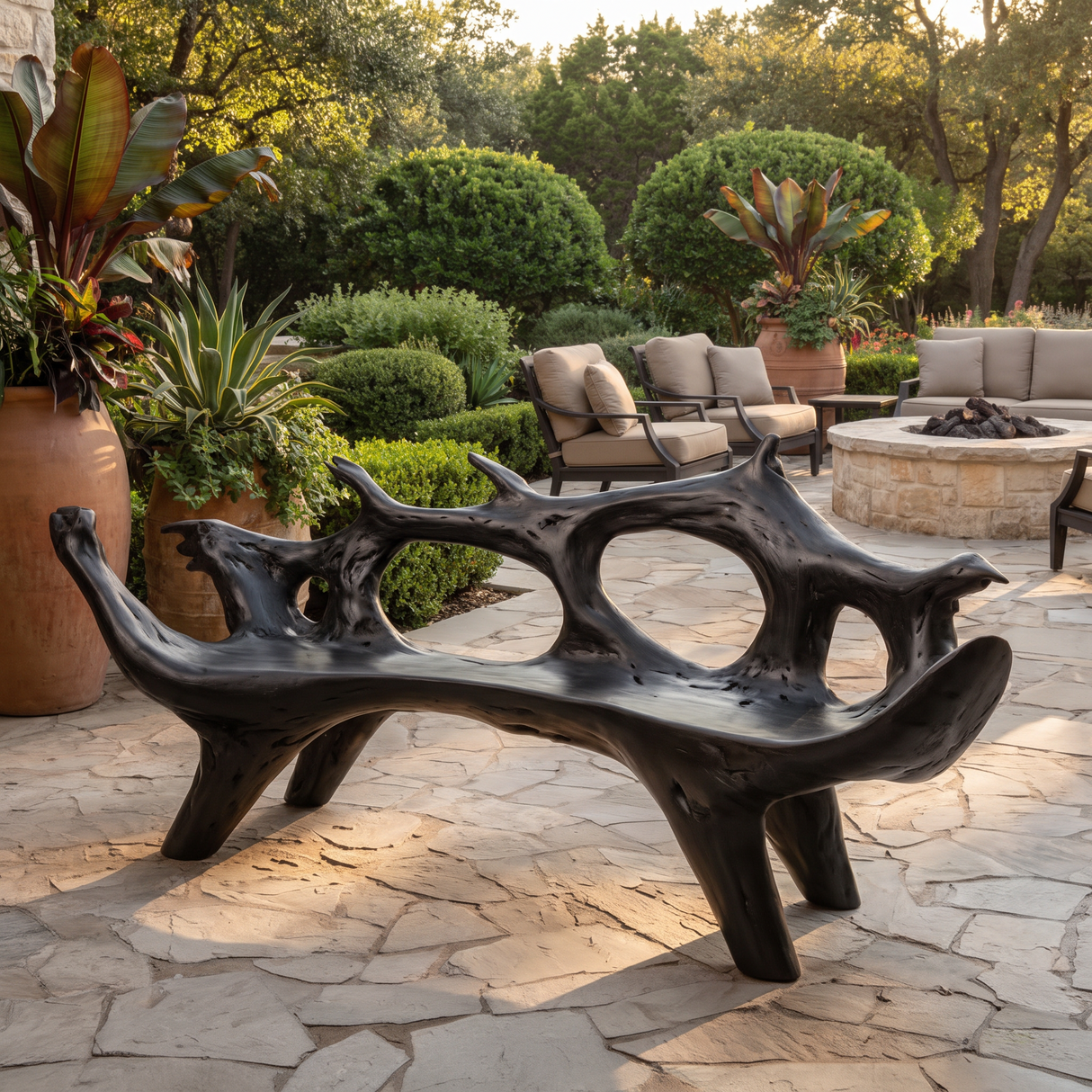 Virellis Sculpted Solid Wood Outdoor Bench Black - Timberustic Bench