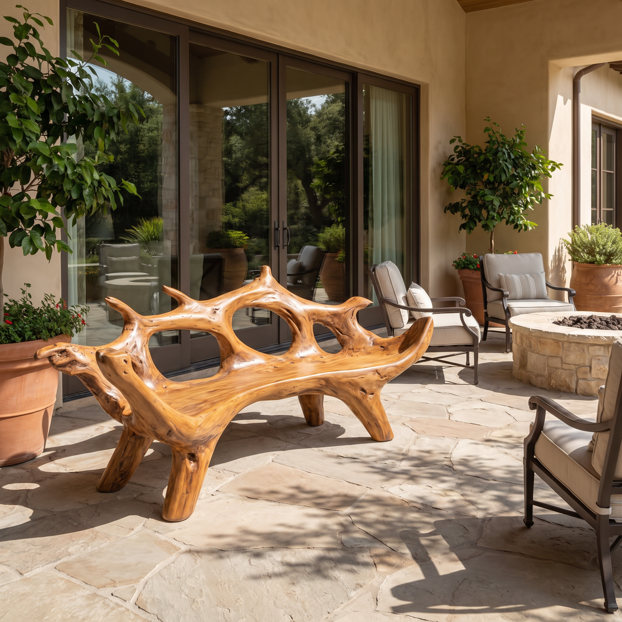 Virellis Sculpted Solid Wood Outdoor Bench Teak - Timberustic Bench