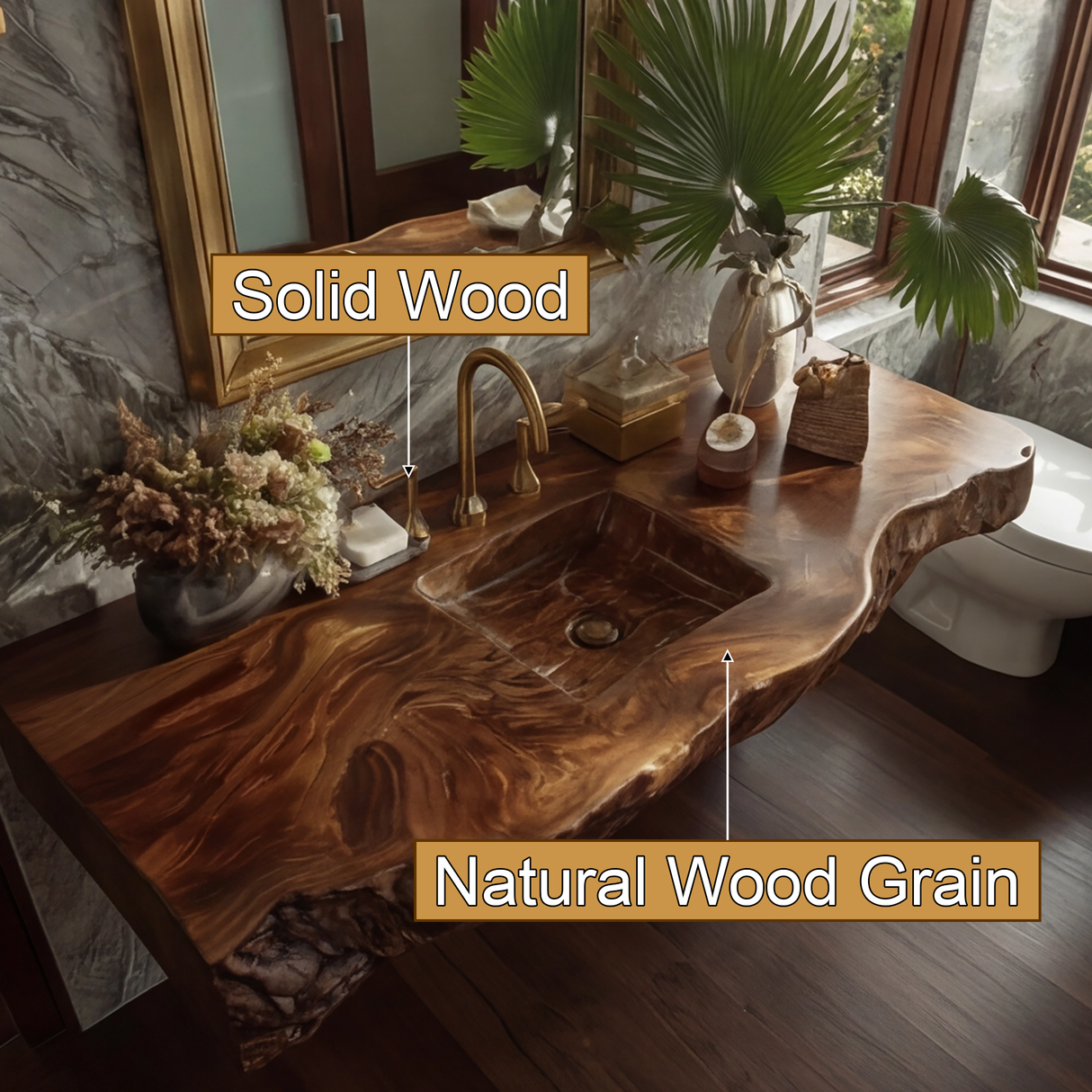 Virello Live Edge Solid Wood Floating Bathroom Vanity with Integrated Sink SPA242234 - Timberustic Floating Bathroom Vanity with Integrated Sink