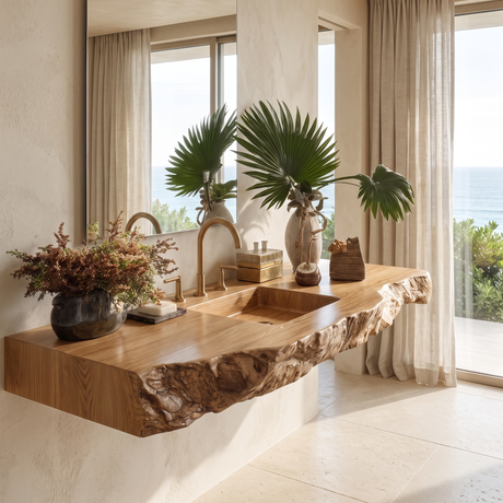 Virello Live Edge Solid Wood Floating Bathroom Vanity with Integrated Sink SPA242234