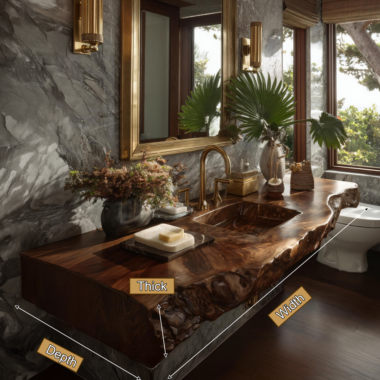 Virello Live Edge Solid Wood Floating Bathroom Vanity with Integrated Sink SPA242234 - Timberustic Floating Bathroom Vanity with Integrated Sink