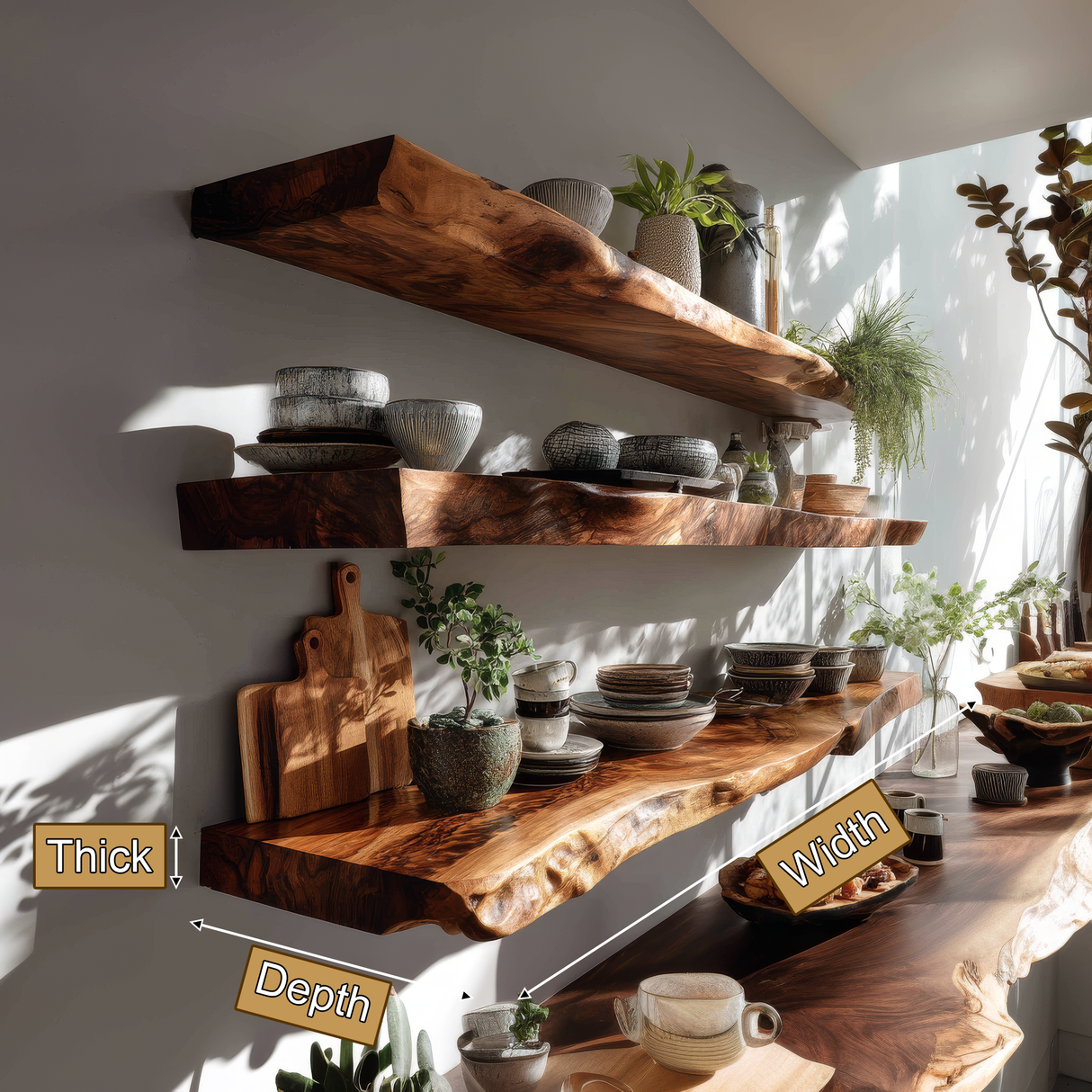 Virello Live Edge Solid Wood Floating Shelf SPA951365 - Timberustic Floating Shelf