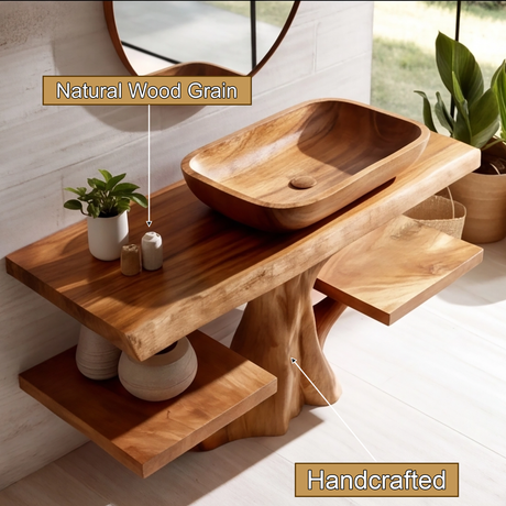 Virello Sculpted Solid Wood Bathroom Vanity with Shelves - Timberustic Freestanding Bathroom Vanity with Shelves