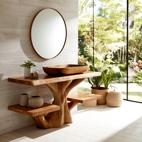 Virello Sculpted Solid Wood Bathroom Vanity with Shelves - Timberustic Freestanding Bathroom Vanity with Shelves