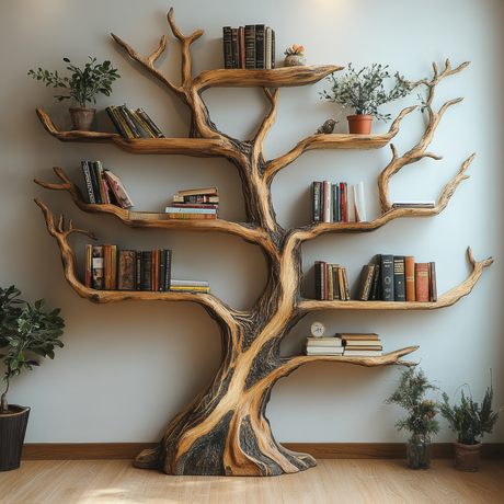 Virelthorn Sculpted Solid Wood Tree Bookshelf - Timberustic Tree Bookshelf