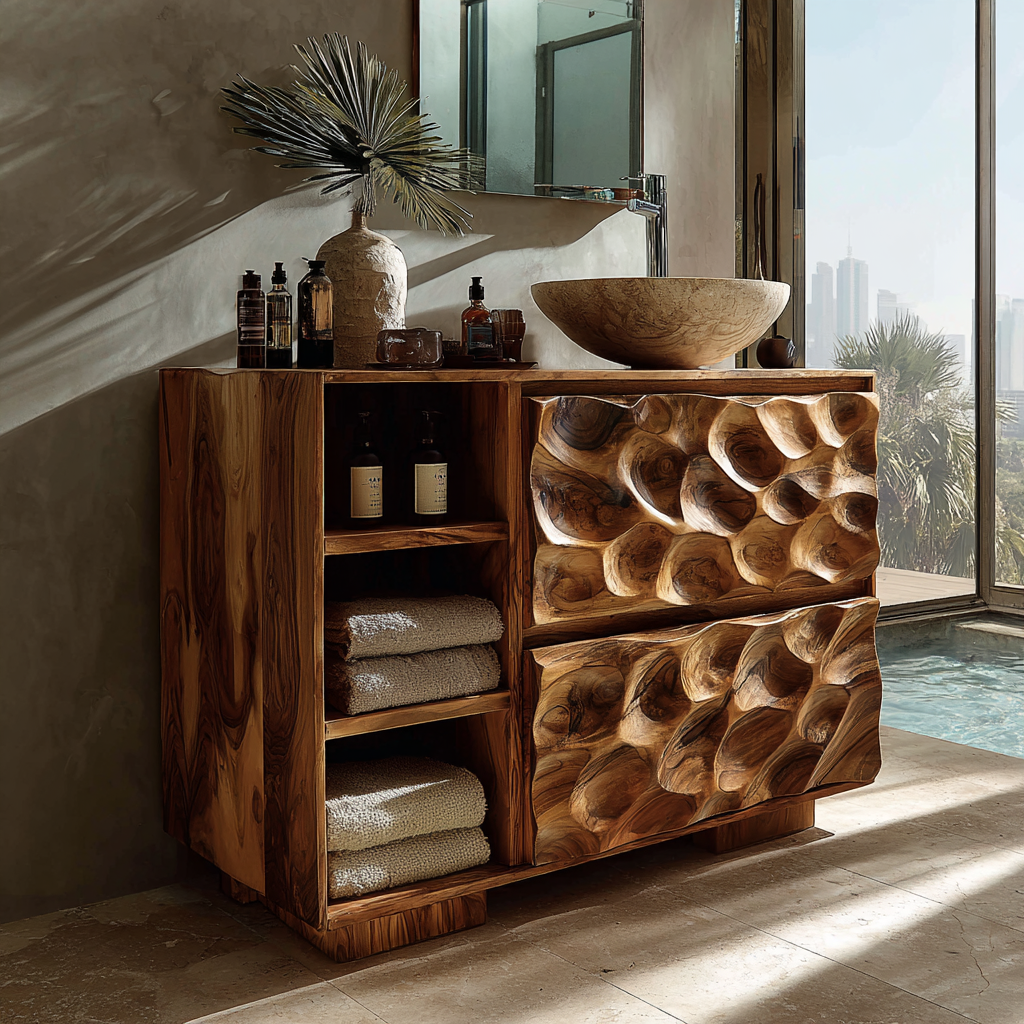 Vireon Sculpted Solid Wood Freestanding Bathroom Vanity with Drawers - Timberustic Freestanding Bathroom Vanity with Drawers