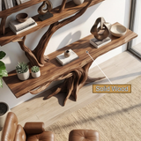 Vireon Sculpted Solid Wood Console Table with Shelves - Timberustic Console Table with Shelves