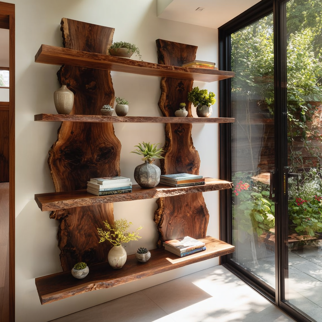 Vireon Slab Spine Solid Wood Bookshelf - Timberustic Floating Bookshelf