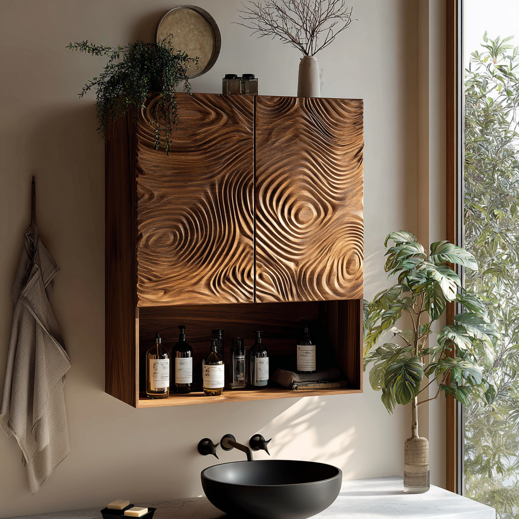 Virex Sculpted Solid Wood Floating Bathroom Cabinet