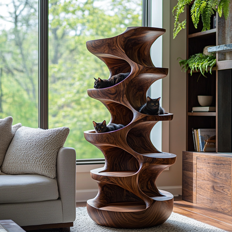 Virex Sculpted Solid Wood Tree-Inspired Cat Tree Shelf - Timberustic Cat Tree Shelf