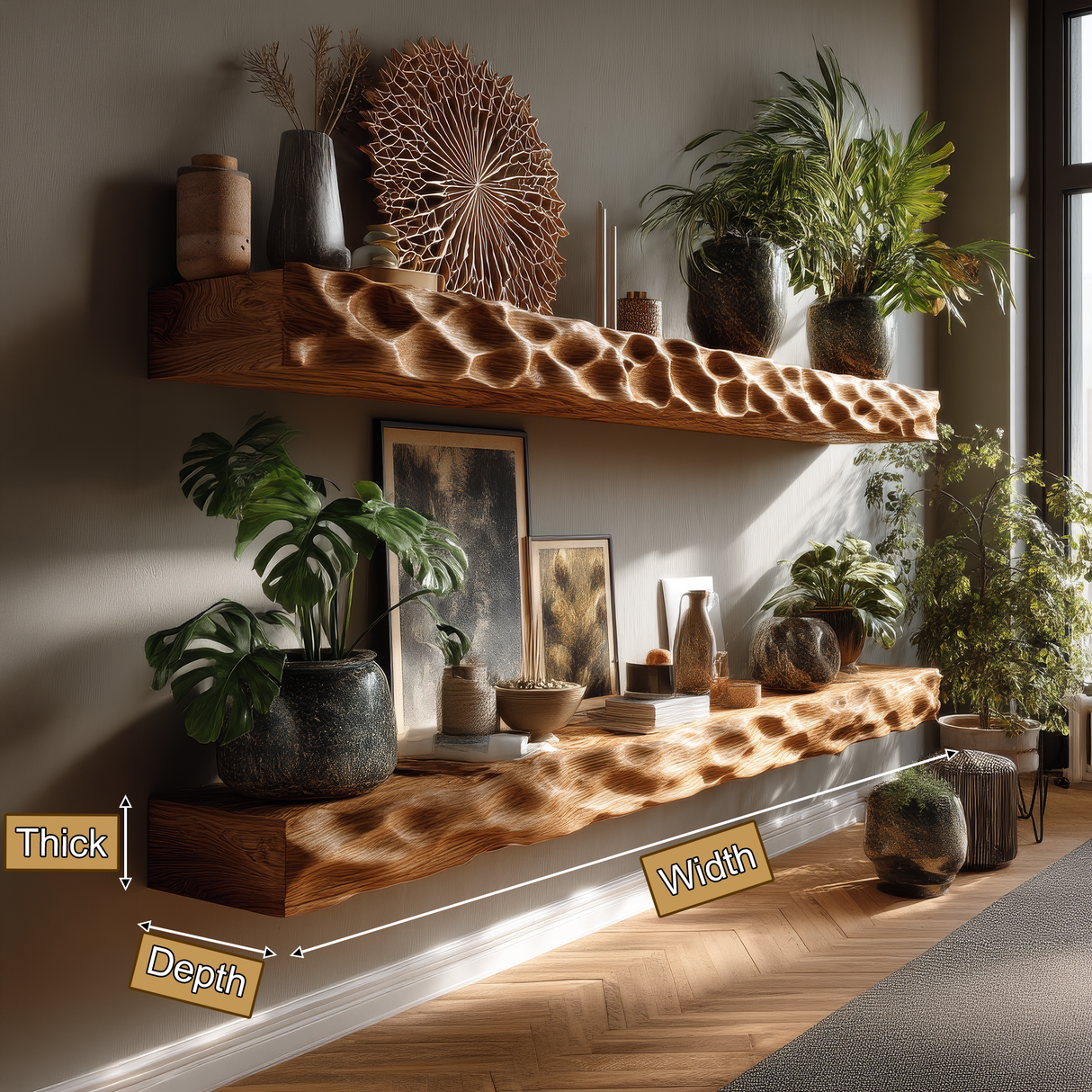 Vorenth Sculpted Solid Wood Floating Shelf SPA241358 - Timberustic Floating Shelf