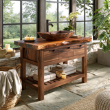 Waldenridge Live Edge Solid Wood Freestanding Bathroom Vanity With Drawers