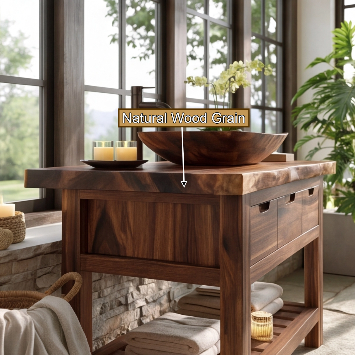 Waldenridge Live Edge Solid Wood Freestanding Bathroom Vanity With Drawers