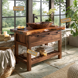 Waldenridge Live Edge Solid Wood Freestanding Bathroom Vanity With Drawers