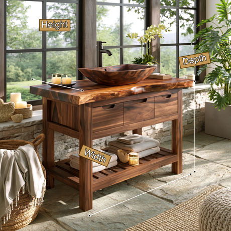 Waldenridge Live Edge Solid Wood Freestanding Bathroom Vanity With Drawers - Timberustic Freestanding Bathroom Vanity with Drawers