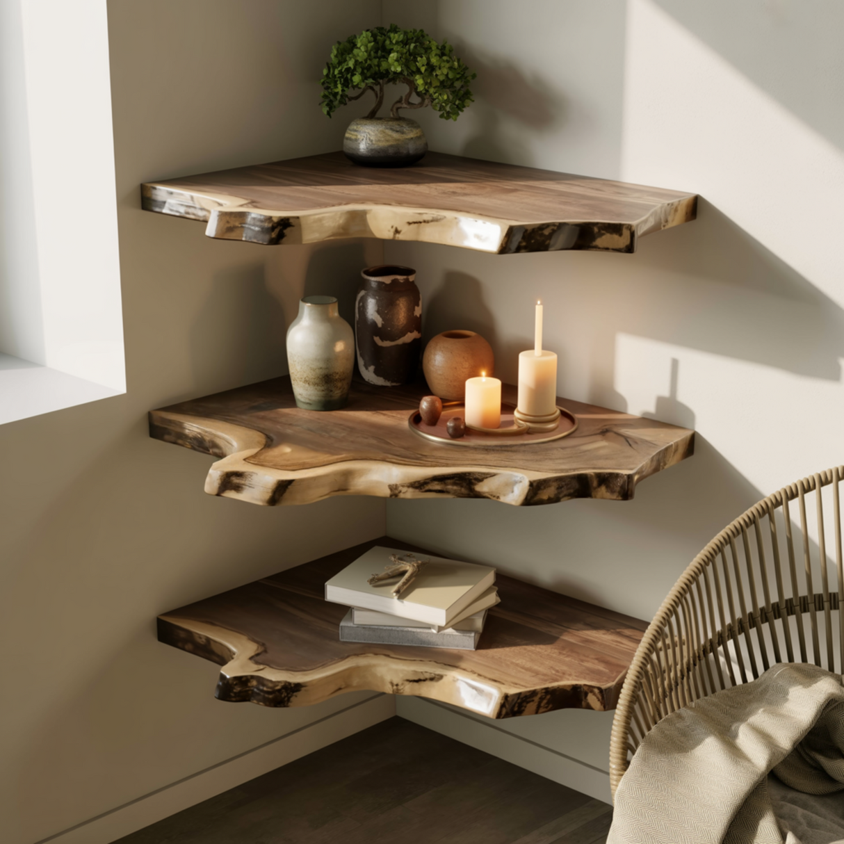 Wavedge Live Edge Floating Corner Shelf