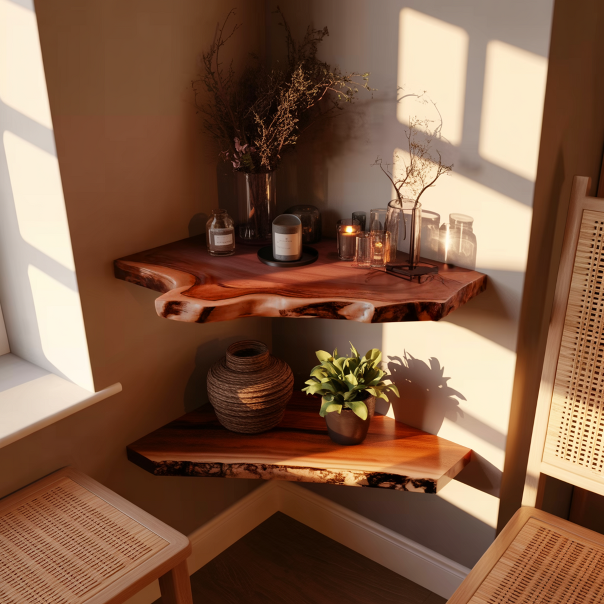 Wavedge Live Edge Floating Corner Shelf