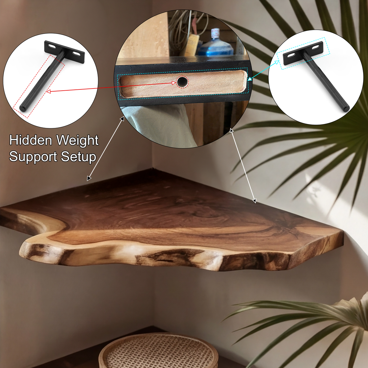 Wavedge Live Edge Floating Corner Shelf - Timberustic Floating Shelf